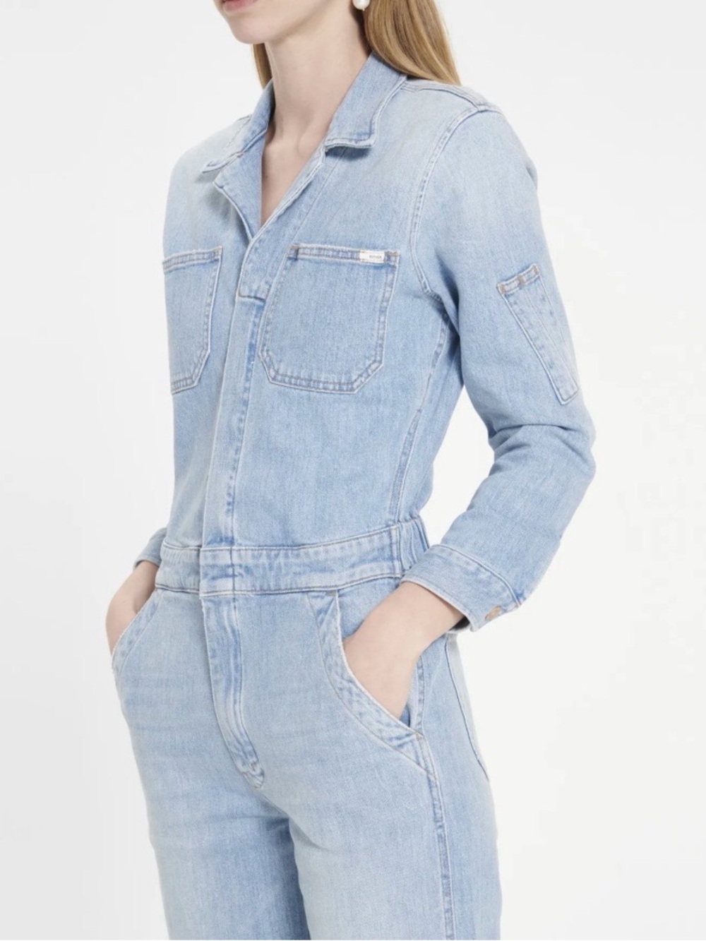 Mother V-Neck Zip Denim Jumpsuit